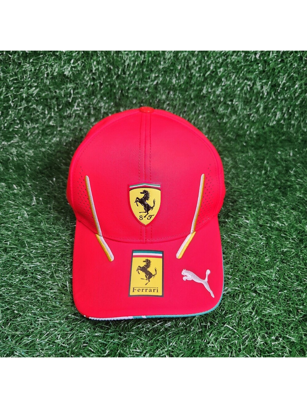 PUMA Scuderia Ferrari F1 Team Cap Red Adjustable Baseball Hat Italian Flag Brim